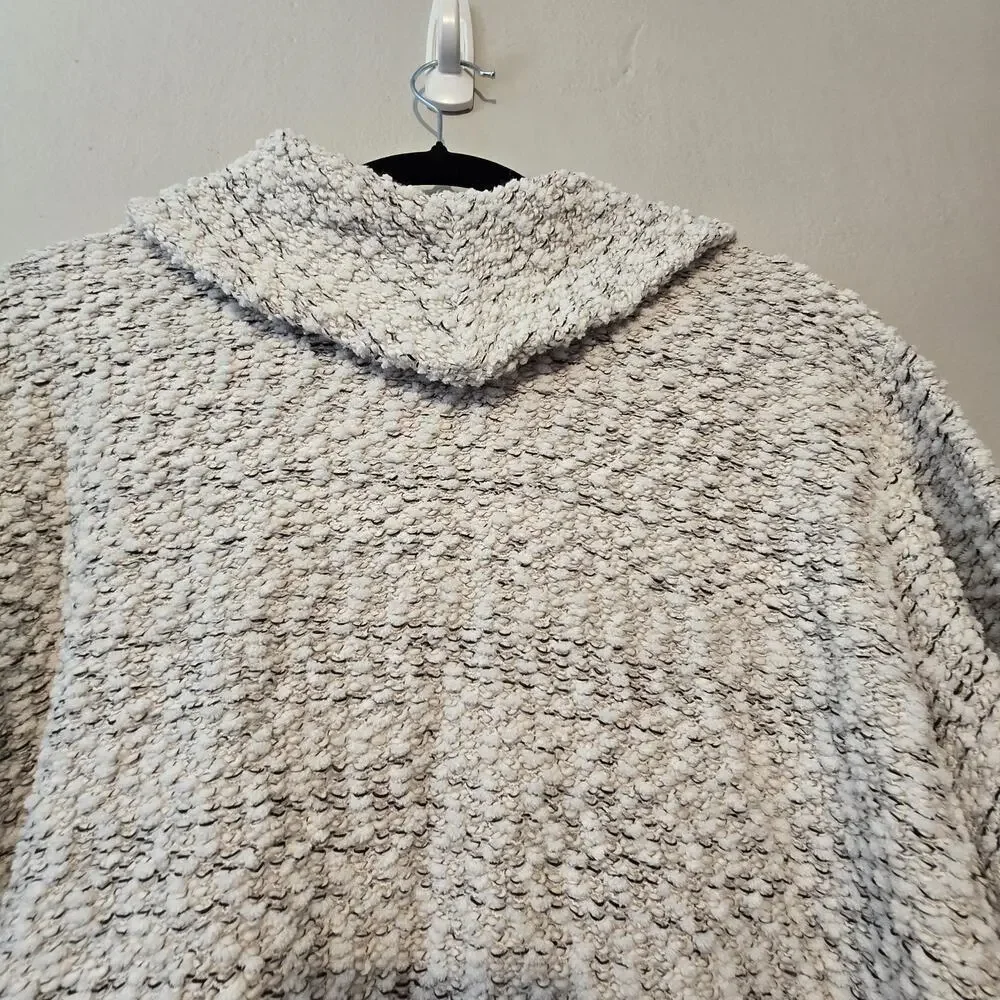 Ali Miles Cowl Neck Boucle Tunic Top Womens 1X Off White Chunky Fringe Lagenlook